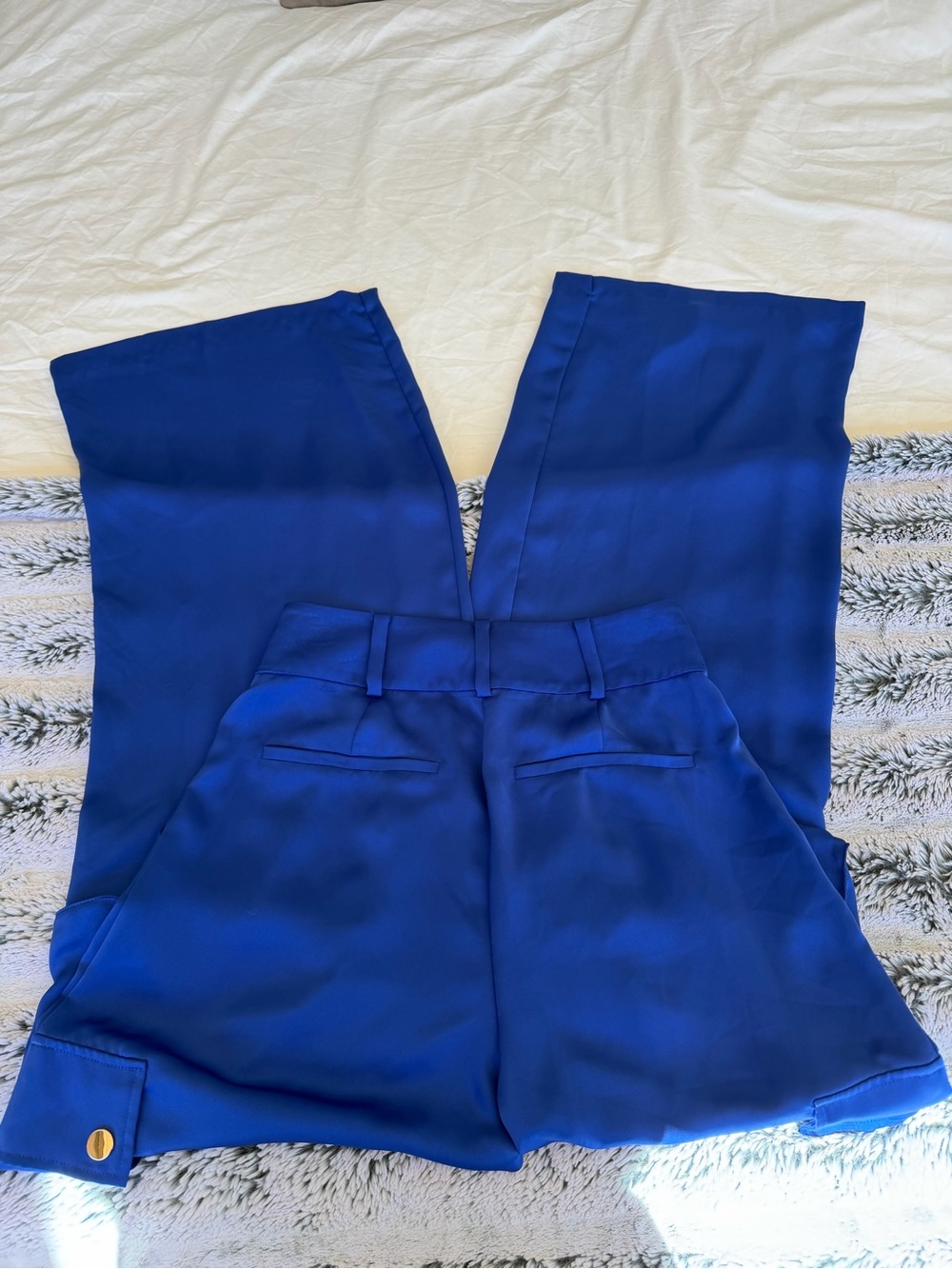 Ramy Brook Blue Satin Wide Leg Dress Pants - Picture 7 of 7